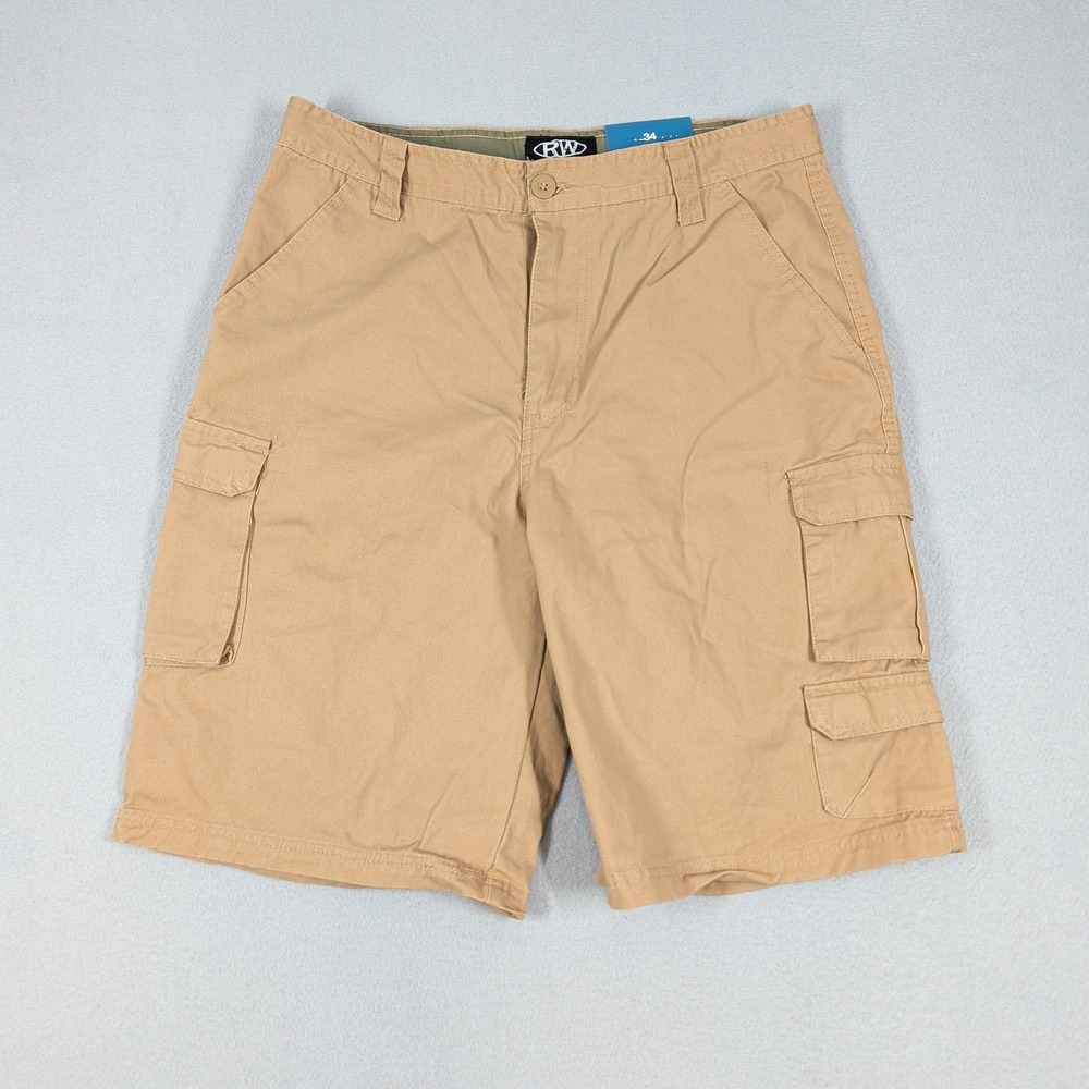 Rugged Wear Cargo‎ Shorts Mens 34 Tan Khaki Cotton Utility Work Outdoor Casual